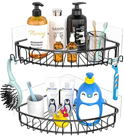 Orimade Eckablage Duschablage ohne Bohren, Selbstklebend Duschregal - Edelstahl - SUS304 Duschablage - 2 Stück(Schwarz)