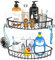 Orimade Adhesive Corner Shower Caddy Shelf with 2 Movable Hooks Wall Mounted Bathroom Storage Kitchen Organiser Rack No Drilling SUS304 Stainless Steel - 2 Pack(Black)