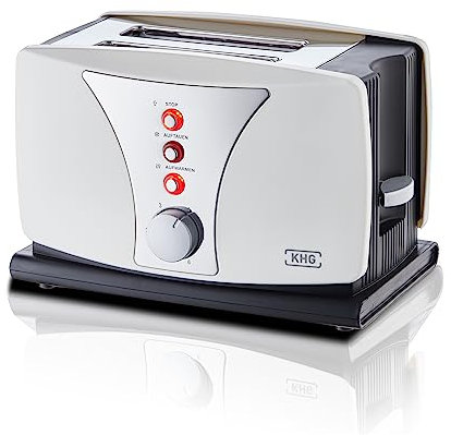 KHG Toaster TO-802WS | Toaster 2 Scheiben Weiß 800 W | mit Brötchenaufsatz, 6 Bräunungsstufen mit Bräunungskontrolle, Krümelfach, Auftau- und Aufwärmfunktion