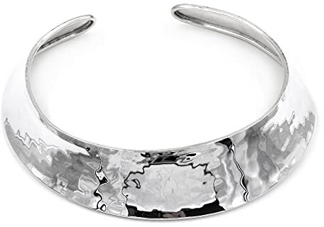Cellerini - Collana Mezzaluna Rigida Girocollo in Argento 925 Martellato Argento