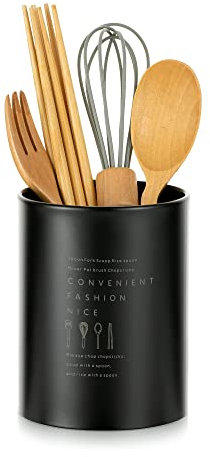 Utensil Holder Cutlery Pot Kitchen: Stainless Steel Black Utensil Jar Vintage Nordic Style Cutlery Caddy Durable Storage Container Flatware Organisers with Matt Surface Save Drawer Countertop Space