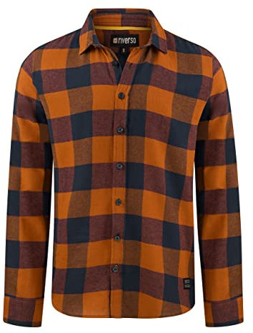 riverso Flanellhemd Herren Langarm Kariert Regular Fit RIVArne Hemd Holzfällerhemd Karohemd 100% Baumwolle Braun, L, 100% Baumwolle, Größe:L, Farbe:Ginger Bread Brown (21300)