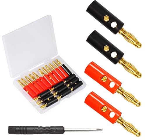 SPEEDWOX 20 Pcs 4mm Screw Type Banana Plugs Gold Plated Banana Speaker Audio Speaker Wire Cable Connectors with Plastic Storage Box and Screwdriver (Black and Red)