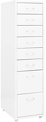 vidaXL Aktenschrank mit Rollen Rollcontainer Bürocontainer Schubladenschrank Büroschrank Metallschrank Schrank Weiß 28x41x109cm Metall
