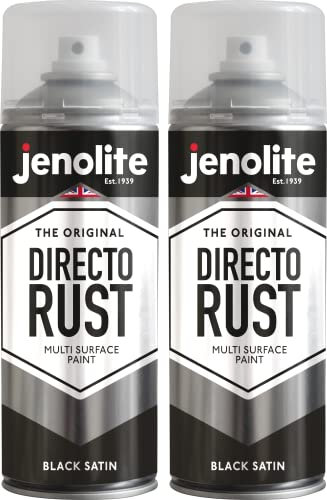 JENOLITE Directorust Peinture en aérosol finition satinée | NOIR | 2x400ml | Peinture antirouille pour métal | Peinture en aérosol multi-surfaces : métal, bois, plastique | RAL9005