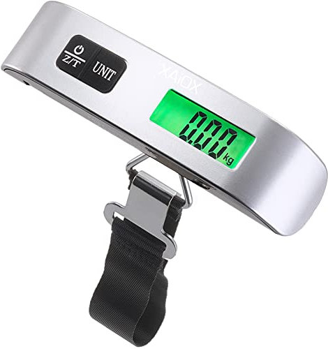 Digitale Kofferwaage Gepäckwaage Tragbare Hängewaage LCD-Anzeige mit Hintergrundbeleuchtung Tara-Funktion praktisch für Reisen/Familienleben bis 50kg - Silber