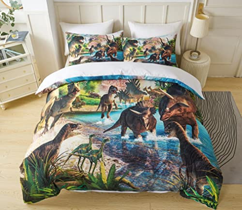 Dinosaurier-Bettwäsche für Kinder, Bettwäsche-Set Dinosaurier, Bettbezug für Spiel, Dinosaurier, Party, Geburtstag, Weihnachten, für Jungen, Mädchen und Kinder, 135 x 200 cm