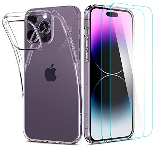 Spigen 3-in-1 Case for iPhone 14 Pro Max with Screen Protector with 1 Mobile Phone Case + 2 Screen Protectors [Anti-Yellowing] Shockproof Case 360 Degree Protective Case Transparent