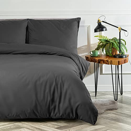 VelvetHome Deluxe Bettwäsche 135x200 Baumwolle Bettbezug 135x200 cm mit Kissenbezug 80x80 cm Hohe Qualität Bettwäsche-Set mit Reißverschluss 100% Baumwolle Made in EU Dunkelgrau 135 x 200