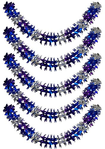 2M Each 5Pcs Christmas Foil Hanging Decorations, Foil Snowflake Christmas Garlands Wall Ceiling, Xmas Home Décor Party Supplies (Purple,Silver,Blue)