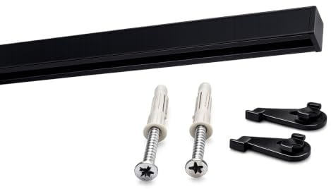 Deco-Raum Gardinenschiene auf Maß Aluminium Innenlauf eckig flach Deckenbefestigung Vorhangstange Flächenvorhang Schiene Innenlaufstange für Vorhänge mit Spannriegel schwarz 380cm geteilt Square
