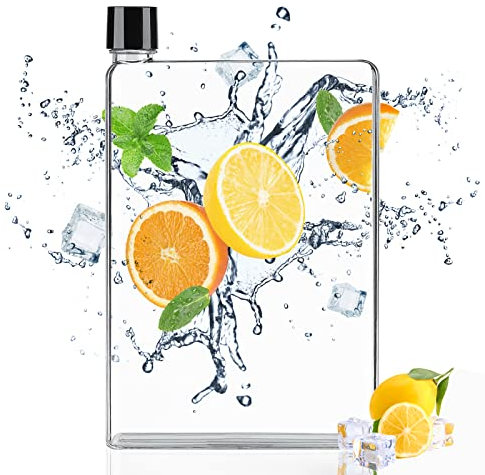Darryy Flat Water Bottle, a5 Water Bottle 420ml, Flache Wasserflasche, Flache Trinkflasche Auslaufsicher mit Dichtring, Trinkflasche Flach Bpa free, Ultraschlank Passt in Ihre Tasche