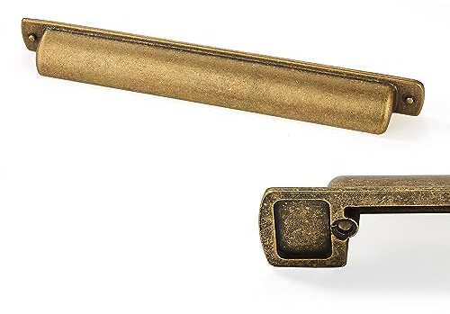 CABDM 6 Pack Brass Cup Pulls 7(178mm) Center to Center Drawer Pulls Antique Brass Kitchen Cabinet Hardware Vintage Gold Cabinet Handles Aged Bin Cup Drawer Handles Brass Knobs