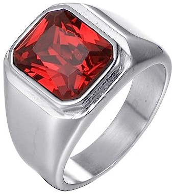 PAURO Männer Edelstahl Jahrgang Quadratischer Edelstein Ring Silber/Gold/Schwarz plattierte Seite, Multicolor Stein