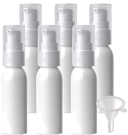 ZEOABSY 6 Pieces 30 ml White Lotion Bottles with White Pump, 30ml Empty PET Plastic Lotion Pump Bottle Cosmetic Gel Travel Container for Cosmetic, Make up, Cleaning + 1 x Funnel