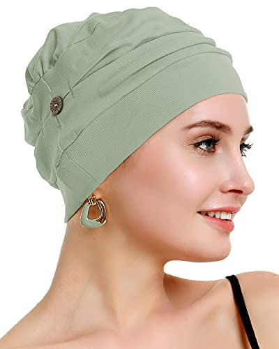 osvyo Baumwolle Chemo Kopfbedeckung für Damen Krebs Haarausfall Hut - Baumwolle Leichte Kopfbedeckung Versiegelte Verpackung HELL OLIVENBAUM