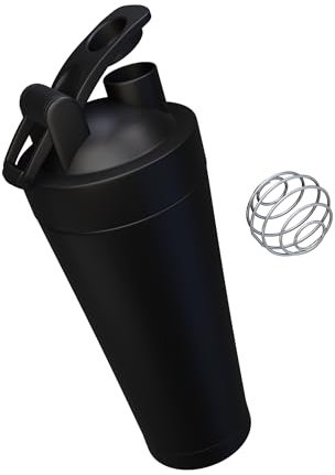 NUMAN Protein Shaker - Durable Stainless Steel Shaker Bottle with Metal Mixer Ball - Protein Bottle with Non-Drip Screw Top - 750ml