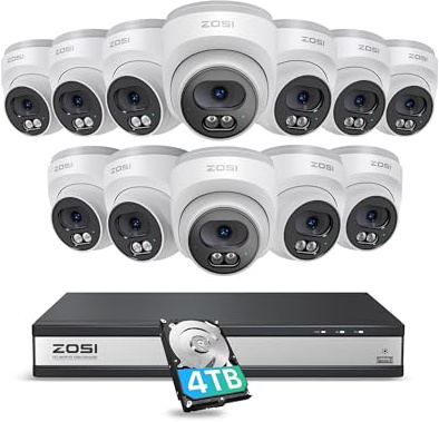 ZOSI C220 16CH 4K NVR with 12 x 4MP Audio PoE Dome Camera System, 4TB HDD