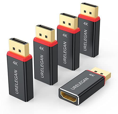 URELEGAN DisplayPort to HDMI Adapter 5-Pack (NOT USB), 4K UHD Display Port (DP) to HDMI Converter Aluminum Shell Support Video & Audio Compatible with DisplayPort Source Devices