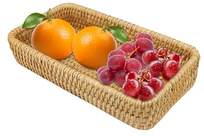 Tissting Brotkorb Geflochten, 20 x 11 x 4 cm Brotkorb Stapelbarer Brotkörbchen Modern Tablett Rechteckige Snack Dessert Tee Teller Handgewebter Brot Korb Deko Tablett für Home Restaurant