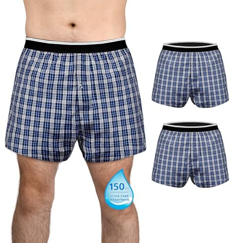 TIICHOO Inkontinenz Slip Herren Waschbar Saugfähigkeit Inkontinenzhosen für Männer mit Bund 2er Pack (Small, Blau Kariert)