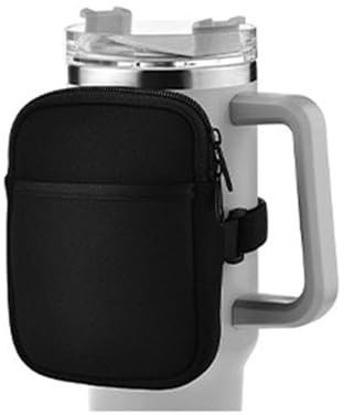 BRIOTA Water Pouch, Water Bottle Pouch for Stanley Quencher Adventure 40oz, Polyester Cup Bag, Black Cup Fanny Pack, Cup Accessories for Gym, Travel, Camping
