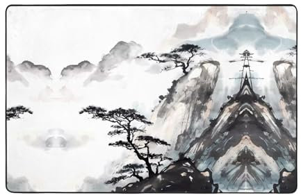 YYHHAOFA Tapis en flanelle - Motif paysage chinois - 152,4 x 99,1 cm - Antidérapant - Durable - Convient pour le salon et le bureau - Balcon
