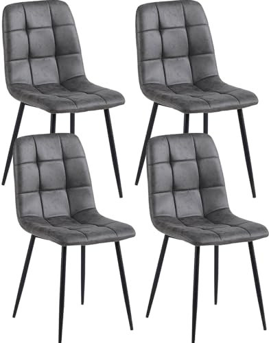 Colenis® Chaises de Salle à Manger Ela, Lot de 4, Anthracite, Microfibre, Chaise de Cuisine, Pieds en métal Stable, Chaise Chambre à Coucher, Chaise Salon