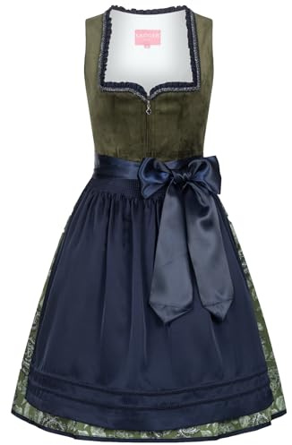 Krüger Dirndl Como Damen | Samt blau grün | 60cm Länge (DE/NL/SE/PL, Numerisch, 46, Regular, Regular, 60cm Länge grün)