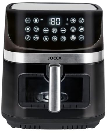 JOCCA - Friggitrice ad aria calda 9L | Friggitrice senza olio 9 Litri| Air Fryer grande capacità| Timer| Temperatura regolabile| Cucina sana| Potenza 2200 W | Programmi| Schermo tattile (nero)