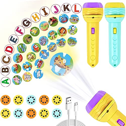Kinder Projektor Taschenlampe,2 Projektor Taschenlampe mit 80 Tiermustern, 2 Projektoren, Kinder Projektor Taschenlampe Spielzeuge zum Wand Decke Zelt Lehrreich, Dinosaurier Spielzeug Geschenke