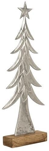 EGLO LIVING Deko Baum Baliguian, Weihnachtsdeko groß, Bodendeko Wohnzimmer, Dekofigur Weihnachten, Adventsdeko aus Holz in Natur und Metall in Silber, 65 x 25 cm