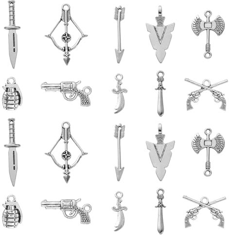 Ornazy 100 pcs 10 Styles Tibetan Tools Charms Antique Silver Arrow Sword Axe Knife Charms for DIY Earring Necklace Bracelet Jewellery Crafts Making