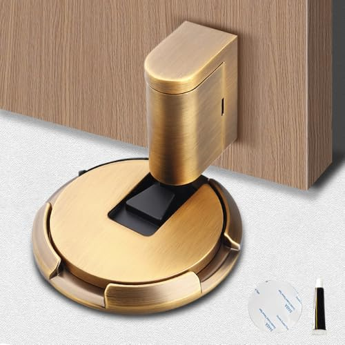 Door Stop Magnetic Door Stopper, 2024 New Punch-Free Mechanical Silent Floor Door Stops Indoors, Adjustable No Drilling Mechanical Floor Doorstop Magnetic Door Locks with Adhesive (Bronze)