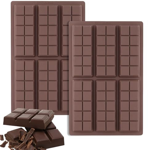 TOKSEO 2 Pièces Moules à Chocolat en Silicone, Moule Tablette Chocolat 6 Cavités, Moules à Chocolat en Silicone, Moule à Barre de Chocolat Antiadhésif pour Bonbons, Gelée(Square)