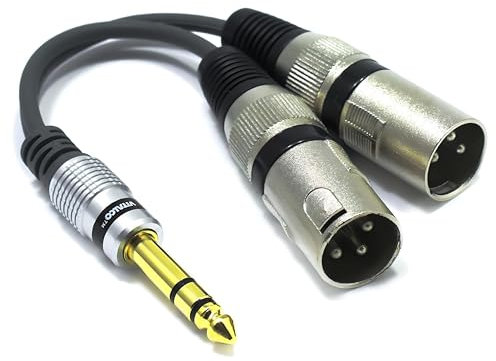 VITALCO Adattatore 2x XLR maschio a jack stereo da 6,3 mm microfono tripolare a jack 6,3 TRS cavo audio