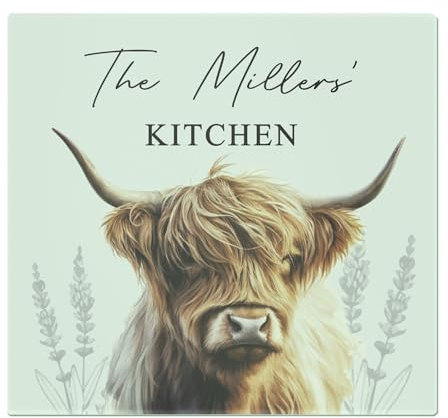Personalised Highland Cow Glass Chopping Board
