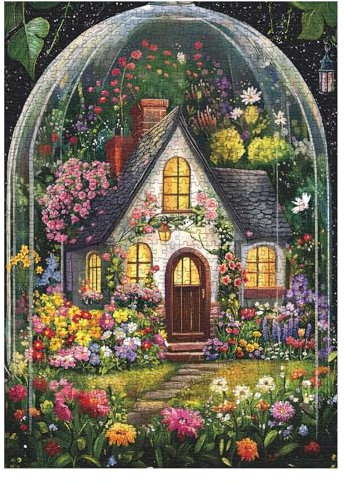 Flower Garden Puzzles for Adults 1000 Pieces Plant, Colorful Art Floral House Jigsaw Puzzles, Beautiful Nature Painting Aesthetic Puzzle