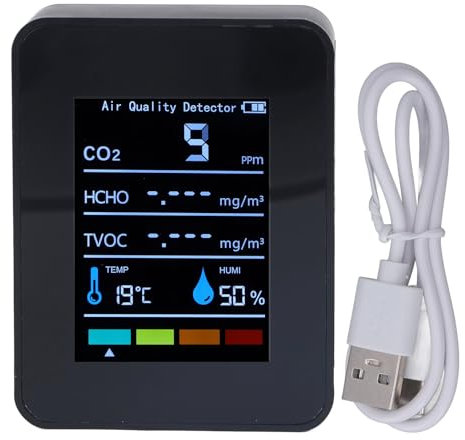 CO2 TVOC HCHO Meter Schwarz CO2 Kohlendioxid Detektor LCD TVOC HCHO Temperatur Luft Qualität Monitor Messgerät