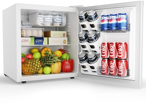 EUHOMY 46L Mini Fridge - Small Table Top Fridge with Reversible Door & Chiller Box, 7-Level Adjustable Thermostat, Low Noise (39 dB) - Perfect for Bedroom & Office, Energy Efficient, White