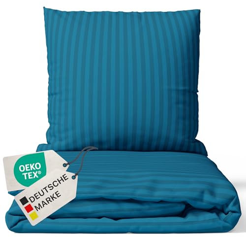 NYVI Bettwäsche Set DreamScience Mikrofaser Damast 135x200 + 80x80 cm Petrol - Atmungsaktiv & Weich - Mit Reißverschluss, Oeko-TEX Zertifiziert, für Allergiker geeignet