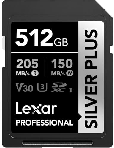 Lexar Professional Silver Plus 512GB SDXC UHS-I Card, U3, V30