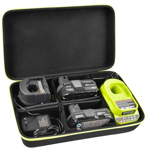Case Compatible with Ryobi ONE+ 18V Lithium-Ion 4.0/3.5/3.0/2.0/1.5 Ah Compact Batteries. Storage Carrying Holder for 18-Volt Battery Charger. Organizer Container with 6 Dividers (Box Only)