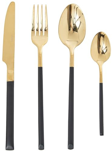 Set di posate da 24 pezzi in acciaio inossidabile nero e oro in stile moderno 5x5 cm