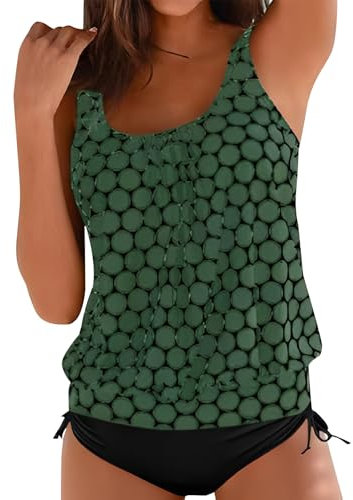 Surttan Bade Tankini Oberteil,Tankini Damen Badeanzug Set Sommer Bademode Badeanzüge Oberteil mit Badeshorts Elegant Push Up Tankini Set Freizeit Badeanzug Zweiteiler Schwimmanzug Sommermode Tankinis