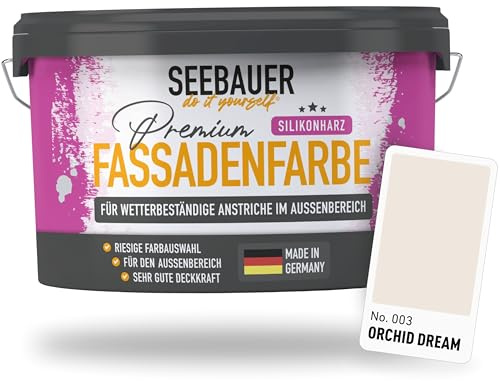 SEEBAUER diy Silikonharz-Fassadenfarbe Beige 2,5L für Außen (No. 003 Orchid Dream) Selbstreinigende Fassadenfarbe mit Lotuseffekt - Geeignet für Putz, Mauerwerk und Beton