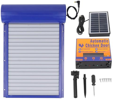 Automatische Hühnerkoop -Tür Solar angetriebener programmierbarer Timer -Steuerungs -Aluminium -Hühnertür für Geflügelsicherheit Eisenblech Plastik 37x24.7 cm