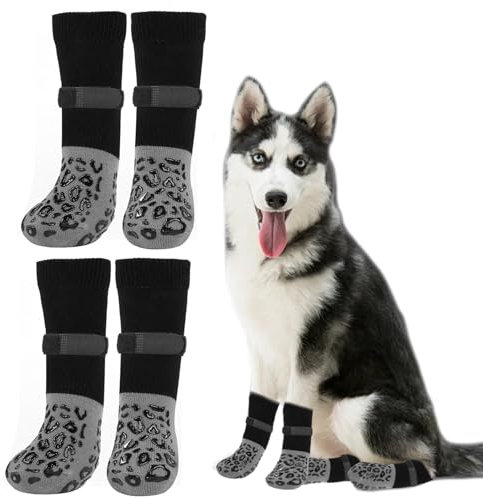 YEAMLTE Hundeschuhe, 2 Pairs Doppelseitige Anti Rutsch Socken Hund, Hunde Schuhe mit Verstellbarem Klettverschluss, Verhindert Lecken, für Hundeschuhe Pfotenschutz Outdoor (M)