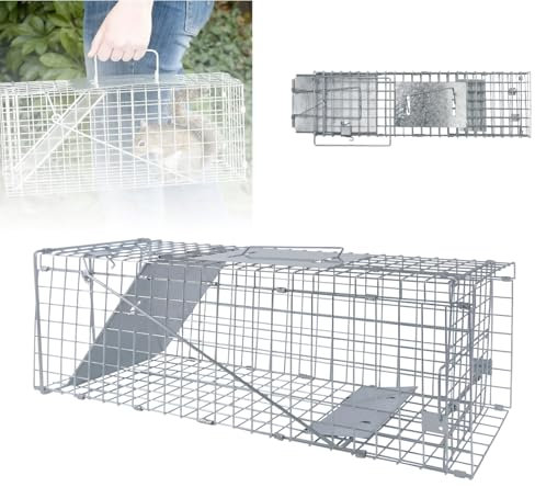 Live Animal Cage Trap Humane - Folding Design with Handle for Rabbits, Stray Cats, Squirrels, Mouse- Safe Rodent Control for Indoor/Outdoor Use, 62x19x22cm