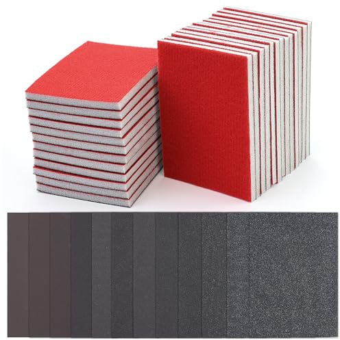 Lot de 26 éponges abrasives grain P180-P4000 - Bloc de ponçage humide et flexible - Pour bois, métal, meubles, polissage, modélisme